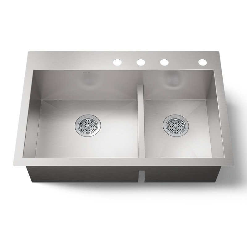 Évier de cuisine à montage sur plan avec 3 trous de robinet L 33 po x l 22 po Vault ™, 4 trous