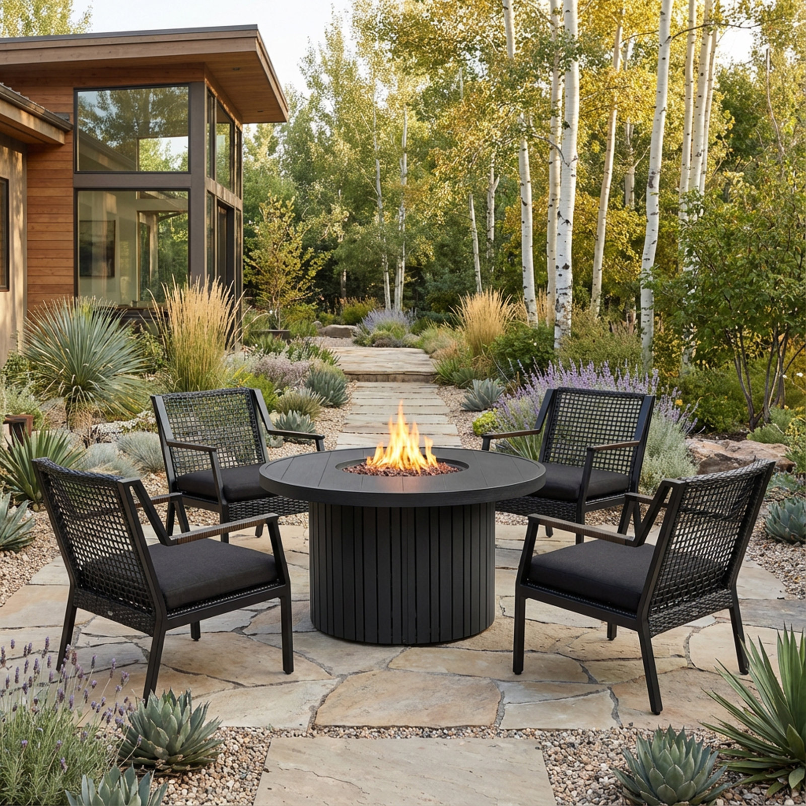 Calvin Outdoor Fire Table with Tank, Black Coral, Round