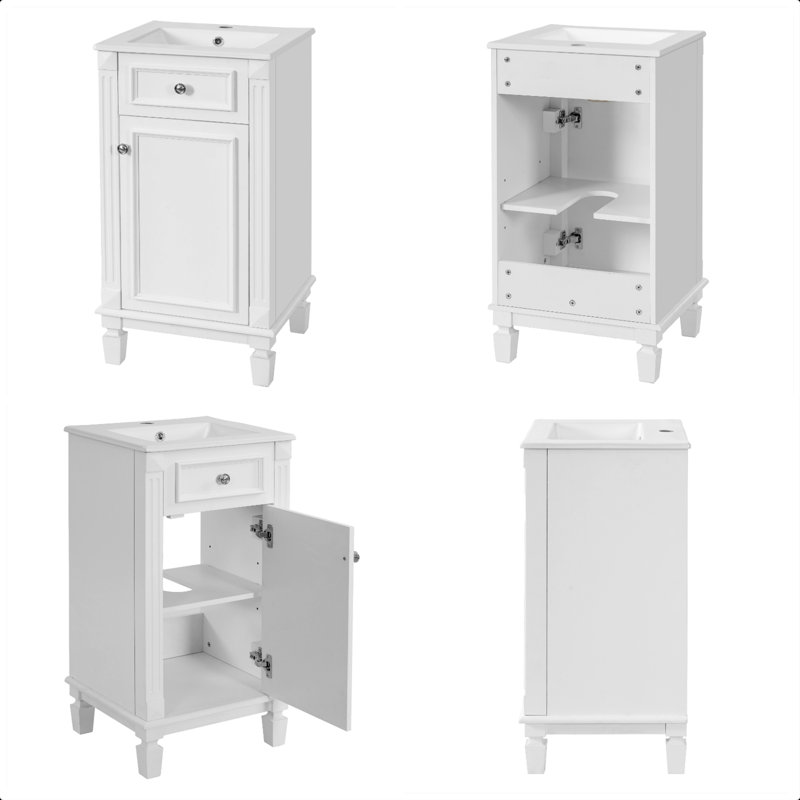 Ensemble de meuble-lavabo autoportant de 18 po avec lavabo en céramique, ensemble de meuble-lavabo simple autoportant avec porte à fermeture douce et tablette réglable