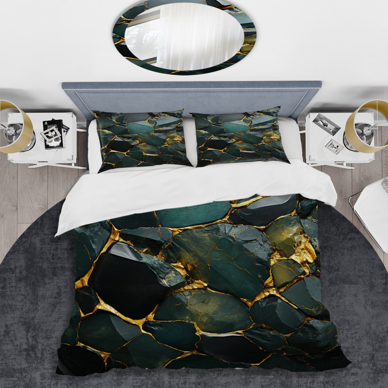 Ensemble de housse de couette Green Marble, Housse de couette pour très grand lit