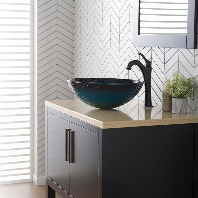 Lavabo de salle de bain vasque circulaire en verre avec robinet Nature Series, Bronze huilé