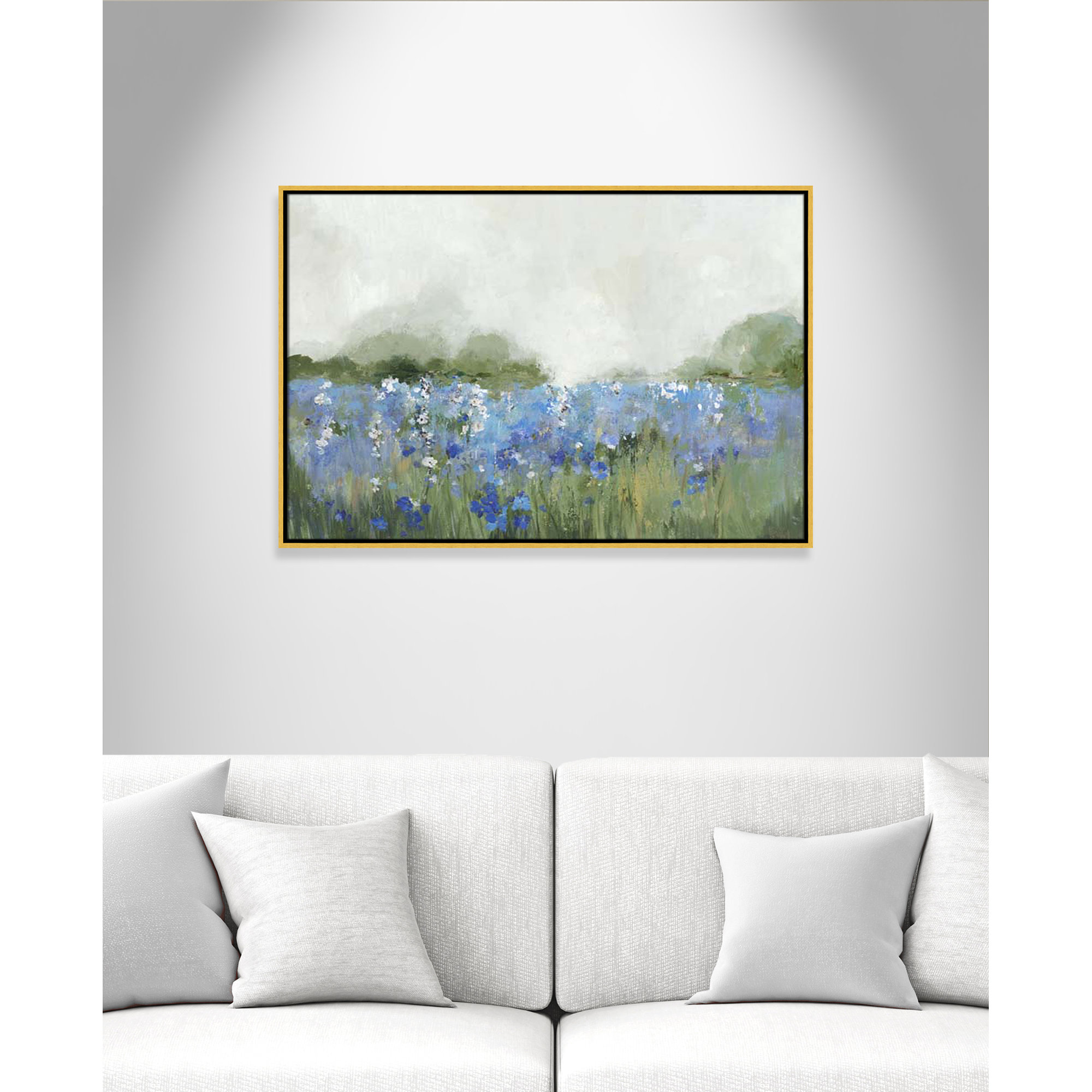 Meadows Bluebells Field by Allison Pearce, 25.5" H x 37.5" W x 2" D, Gold Framed