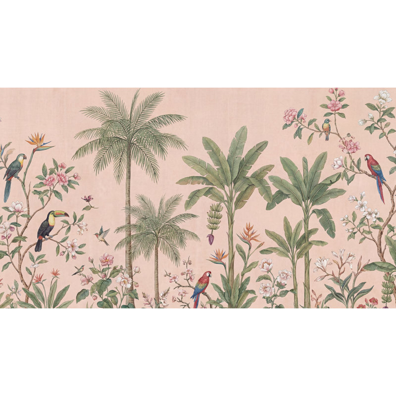 Papier peint floral exotique de papier peint oiseaux tropicaux, 100 po x 96 po, Peler et coller