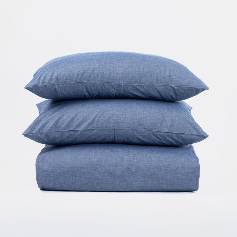 Housse de couette SENSA, CHAMBRAY, ensemble, Bleu, Housse de couette simple + 1 taie décorative