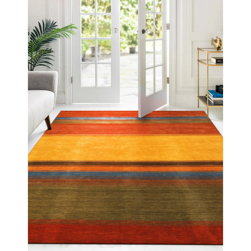 Tapis jaune / rouge / vert en laine tissé à la main Io, Rectangle de 10 pi x 14 pi