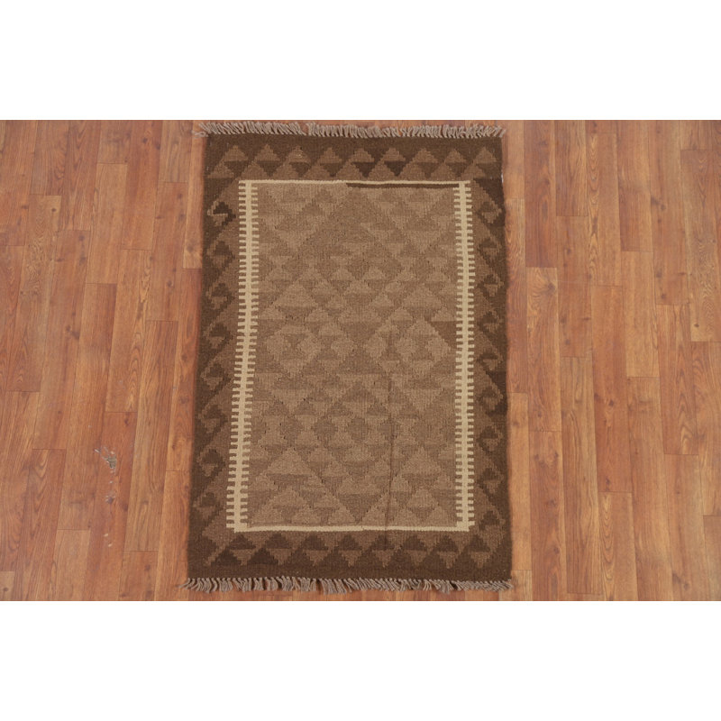 Brown Wool Kilim Oriental Area Rug 3x4