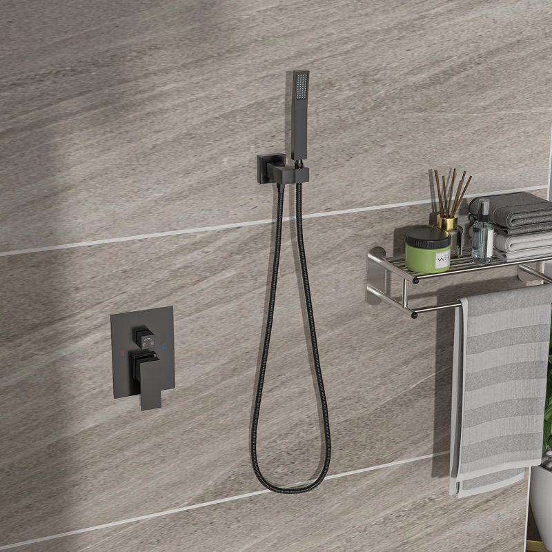 Douche double 10 po noir mat - fixée au mur avec douche à effet de pluie et à main, 1,8 gal / min, acier inoxydable, finition de la tête d'installation complète, montée, fonctionnalité améliorée
