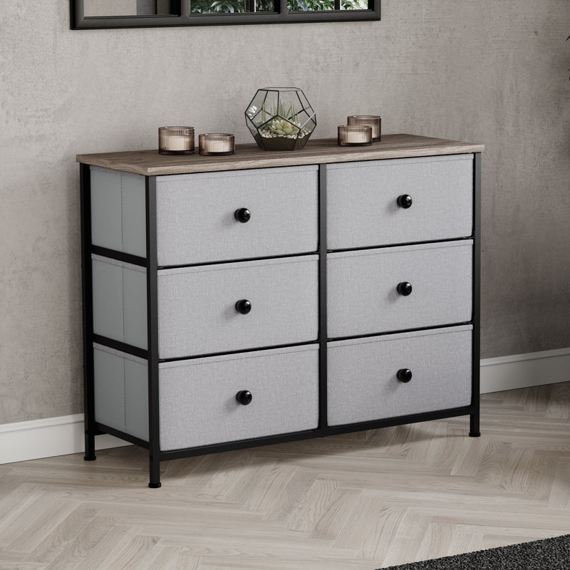 Chorley 6 Drawer Fabric Drawer Chest UKFR Certified, Beige/Grey
