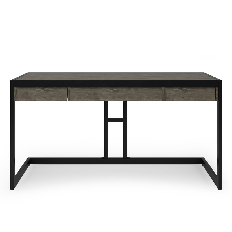 Erina Farmhouse Grey Solid Acacia Wood Desk with Keyboard Tray