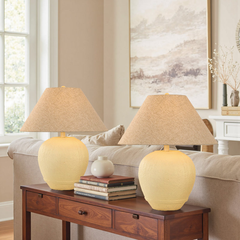 Kula Ceramic Table Lamp(Set of 2), Cream White, 21.65" H x 17.99" W x 17.99" D