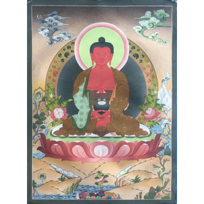 Dhyana Mudra Amitabha Bouddha Thangka (Brocadeless Thangka)