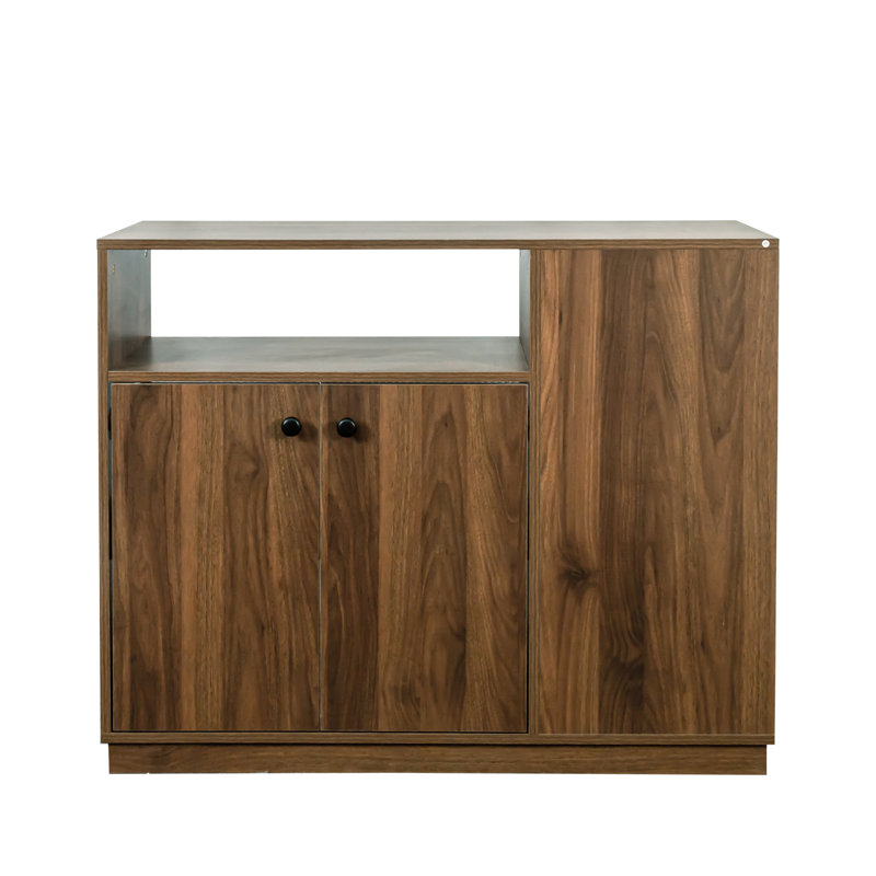Kitchen Counter Cabinet With 2 Glass Sliding Doors And 3 Side Drawers, Suitable For Reception Room Office, Made Of Wooden Structure Finish, 37.5 In Wide, 30.72 High, 13.32 Deep Countertop Dining