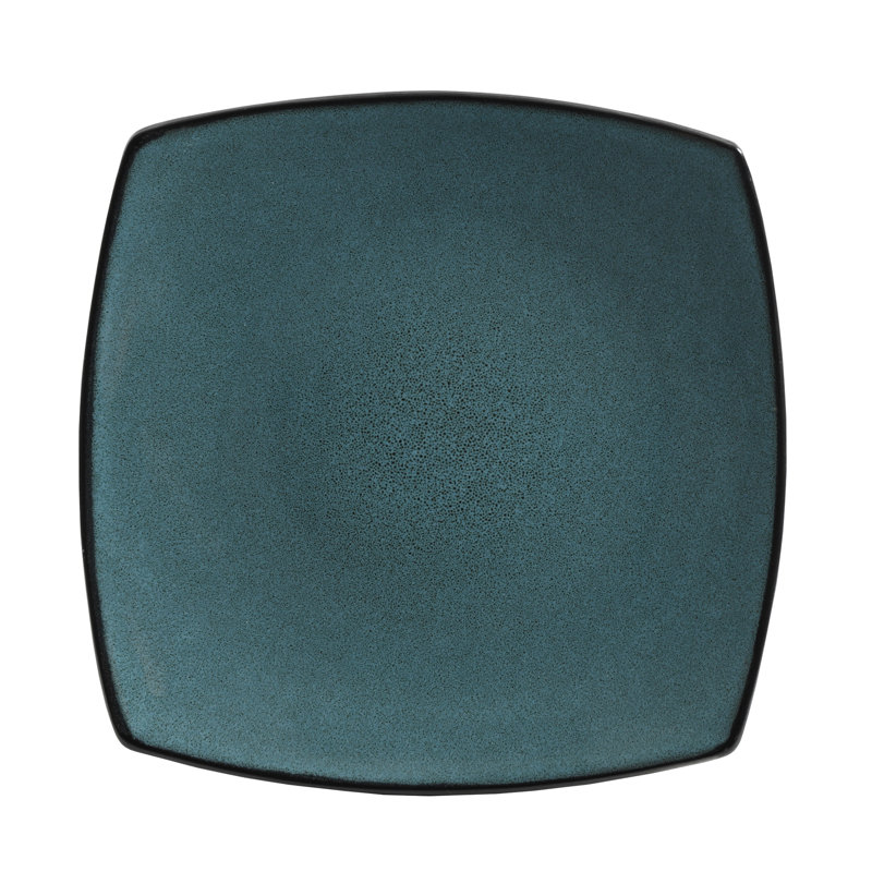 Teal and Black Square Porcelain Dinnerware Set, Service for 4
