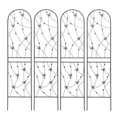 4 Pack Metal Garden Trellis 86.7" X 19.7" Rustproof Trellis For Climbing Plants Outdoor Flower Support Butterfly Deco