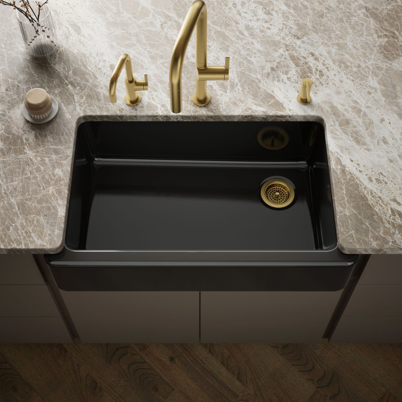 Whitehaven® Self-Trimming 36" L x 22" W Farmhouse Kitchen Sink, Black Black