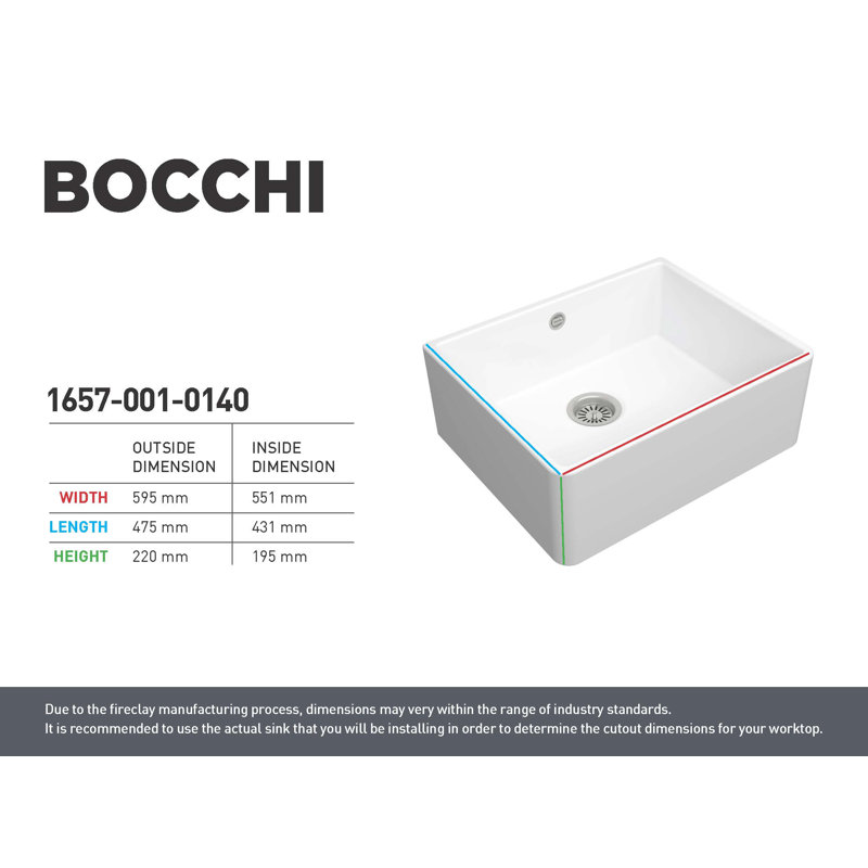 Dora 60S Ceramic Kitchen Sink, White, with Bottom Grid - 595x475mm