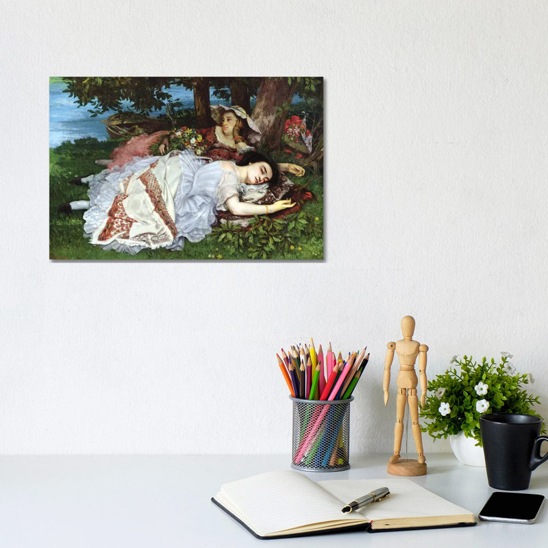 Girls On The Banks Of The Seine by Gustave Courbet - Wrapped Canvas Print, 20.32cm H x 30.48cm W x 1.91cm D