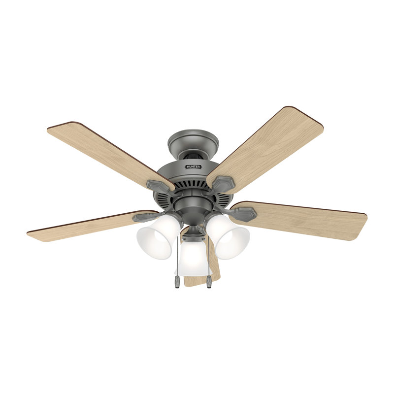 44" Swanson ENERGY STAR® 5-Blade Standard Ceiling Fan with Pull Chain and LED Light Kit Included, Natural, Silver