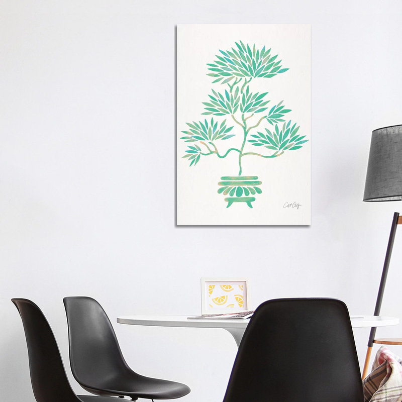 Strickler Bonsai turquoise, H 40 po x l 26 po x P 1,5 po, Toile avec cadre noir, Pas de tapis