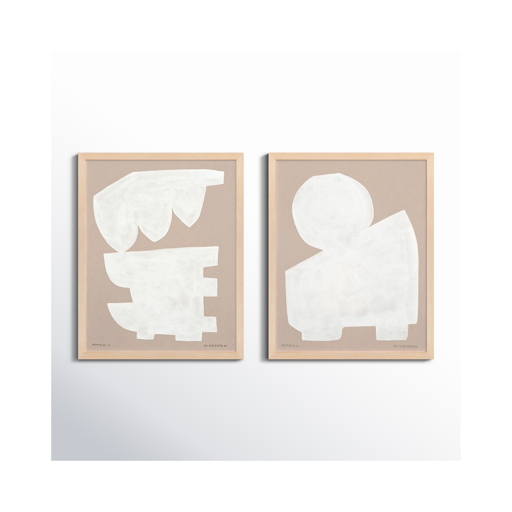 Modules In White, Set Of 2 by Michael Kempen, Maple Framed, 24" W x 30" H