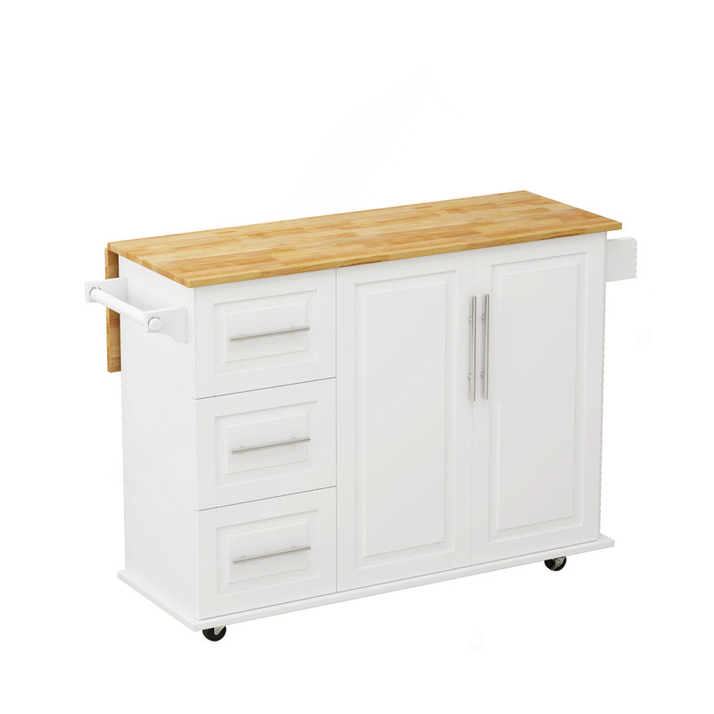 Kitchen Island Cart With 2 Door Cabinet And Three Drawers,43.31 Inch Width With Spice Rack,Towel Rack