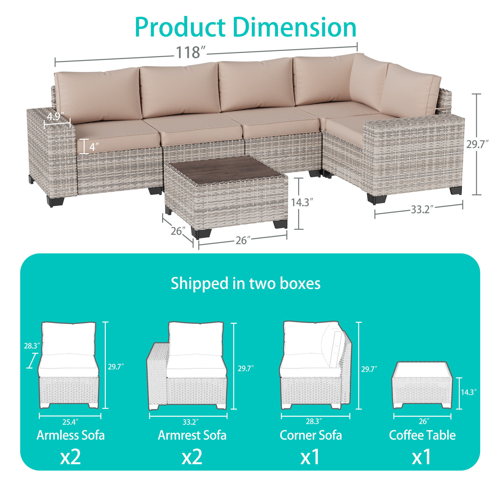 Ebern Designs Muphyers 6-Piece Outdoor Patio Furniture Set Wicker ...