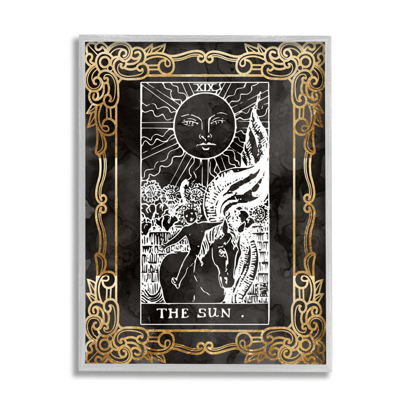 Az-288 - Motif de tarot soleil encadré, Estampe numérique Farmhouse, H 20 po x l 16 po x P 1,5 po
