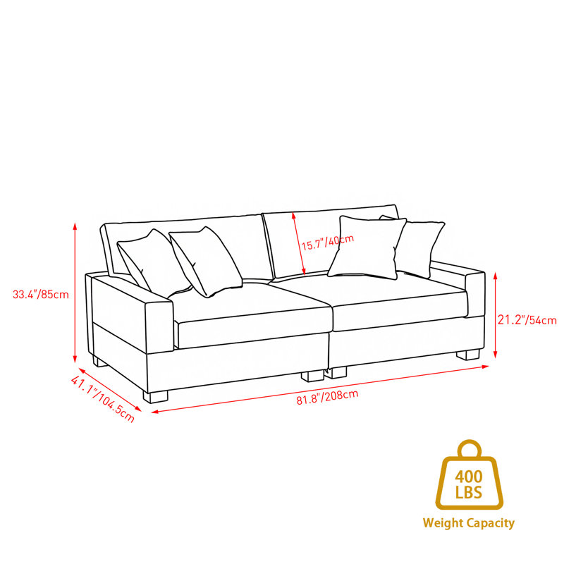 2 - Piece Upholstered Blue Chenille Modular Sectional Sofa with Armrests & Throw Pillows, Blue