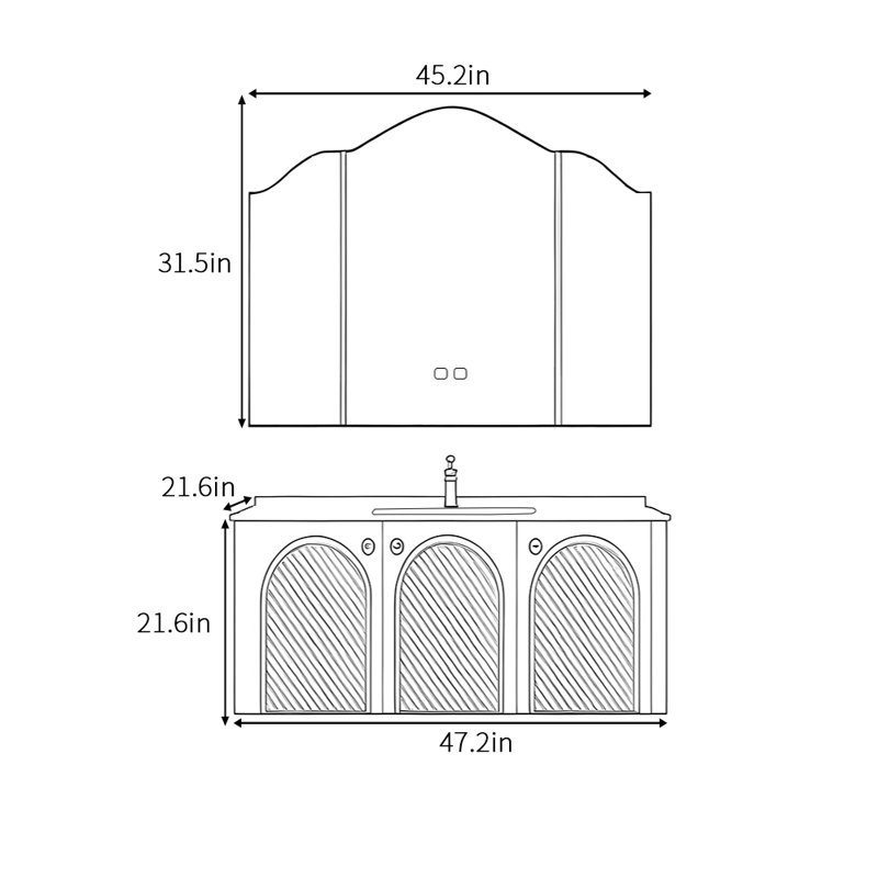 Armoire de salle de bain rétro française, H 21,6 po x l 47,2 po x P 21,6 po