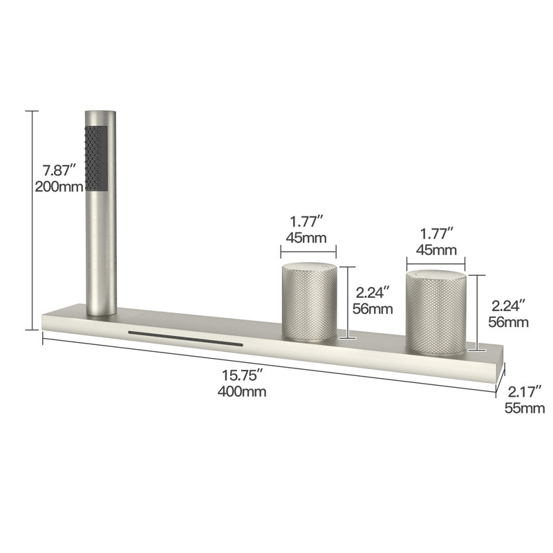 Doux Waterfall Deck-Mount Bathtub Filler Faucet with Diverter and Handheld Shower, Brushed Nickel