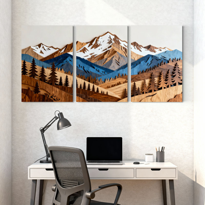 «Landscape & Nature Mountain Range Forest Reflection», ensemble de 3 impressions sur toile, H 30 po x l 60 po