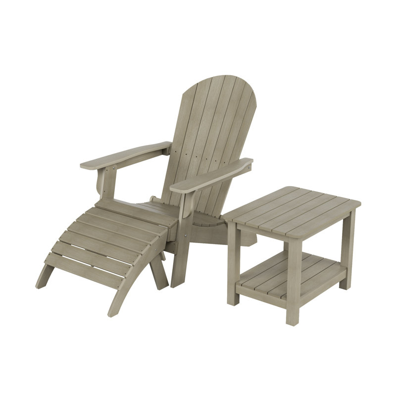 Chaise Adirondack pliante en plastique avec repose-pieds et table Arrlo, Gris patiné