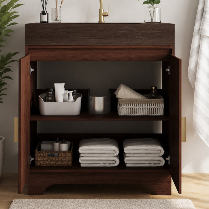Meuble-lavabo de comptoir en pierre aggloméré 30 po avec lavabo en céramique, Walnut