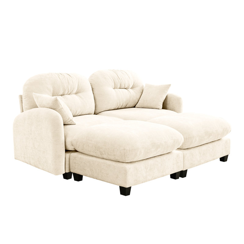 2 - Seater Chenille Beige Sectional , Ergonomic Curved Design, , Soft Throw Pillows And Flexible Combination Cloud Couch With Fabric, High Density Foam, Seat