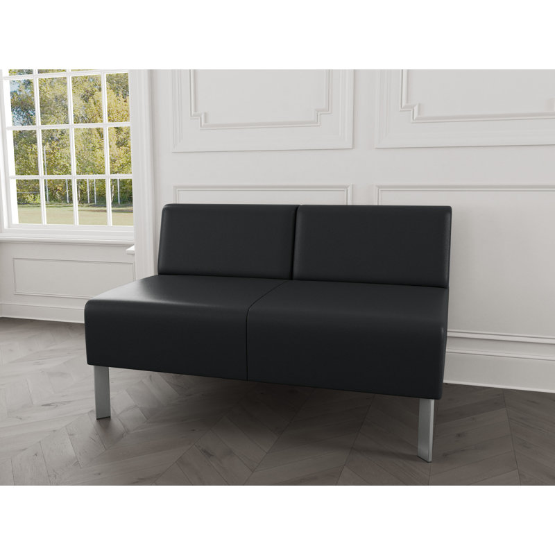 Luxe Lounge Reception Armless Loveseat, Silver Steel, Modena Graphite