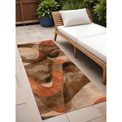 8' Runner Chocolate Abstract Washable Non Skid Indoor Outdoor Runner Rug