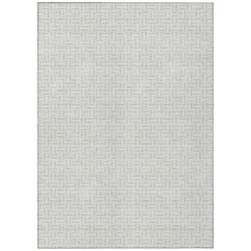 3' X 5' Silver And Gray Geometric Washable Indoor Outdoor Area Rug