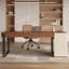 Bureau rectangulaire à 2 tiroirs brun noyer + kaki + argent manufacturé + acier inoxydable-356443469-356443468