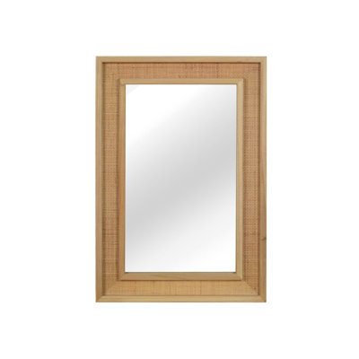 Natural Wood Color 20"X30" Rattan Rectangle Solid Wood Frame Decorative Mirror
