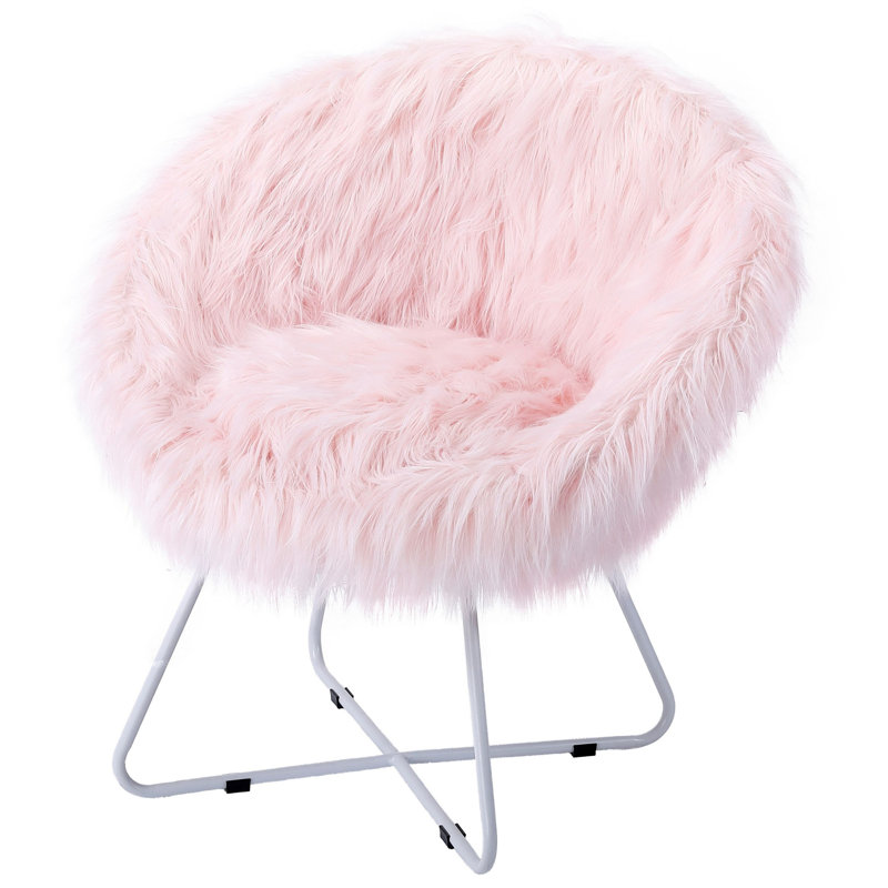 BirdRock Home Faux Fur Saucer Chair, Pink Faux-White legs, Pink Faux Fur, White