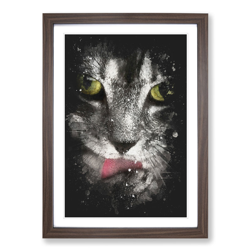 Portrait of a Cat Vol.9 - Picture Frame Graphic Art, 36cm H x 27cm W x 2cm D, Walnut Framed