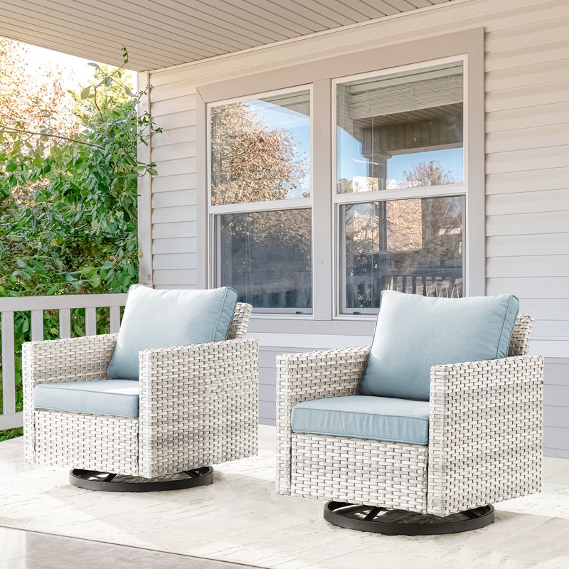 Ingvald Outdoor Swivel Lounge Chair, Light Gray Frame/Baby Blue Cushion