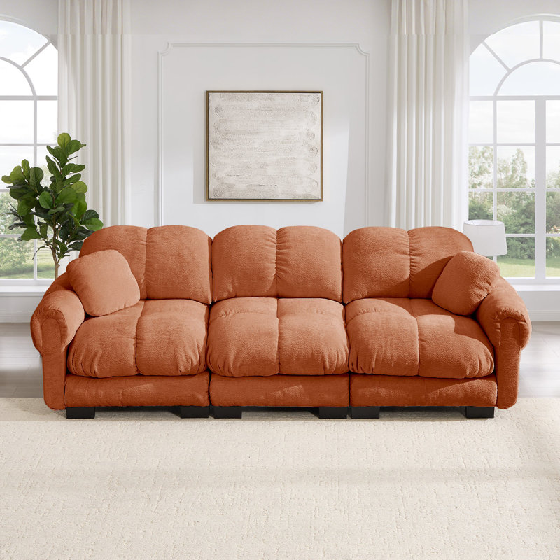Canapé modulaire en chenille matelassé 3 places avec coussins décoratifs 104 po Fairmont, Terra Cotta
