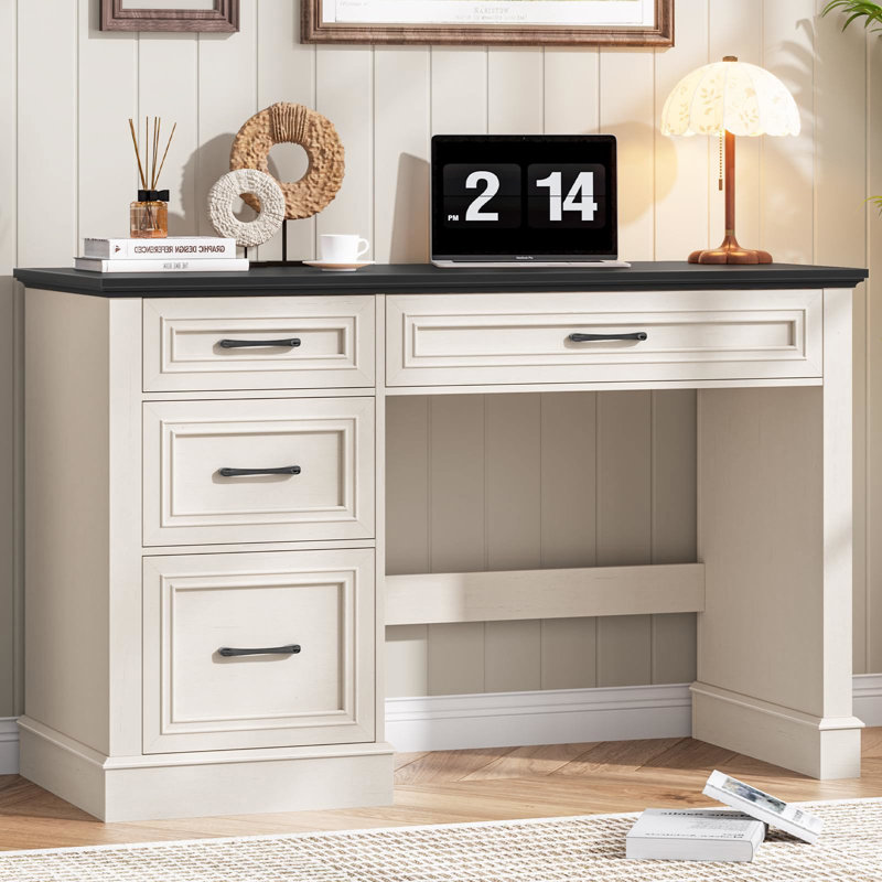 Bureau de direction Farmhouse 47 po avec 3 tiroirs et tiroir classeur réglable, Noir / blanc