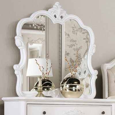 Miroir de commode Valena, verre biseauté, cadre en bois massif blanc, 45 po