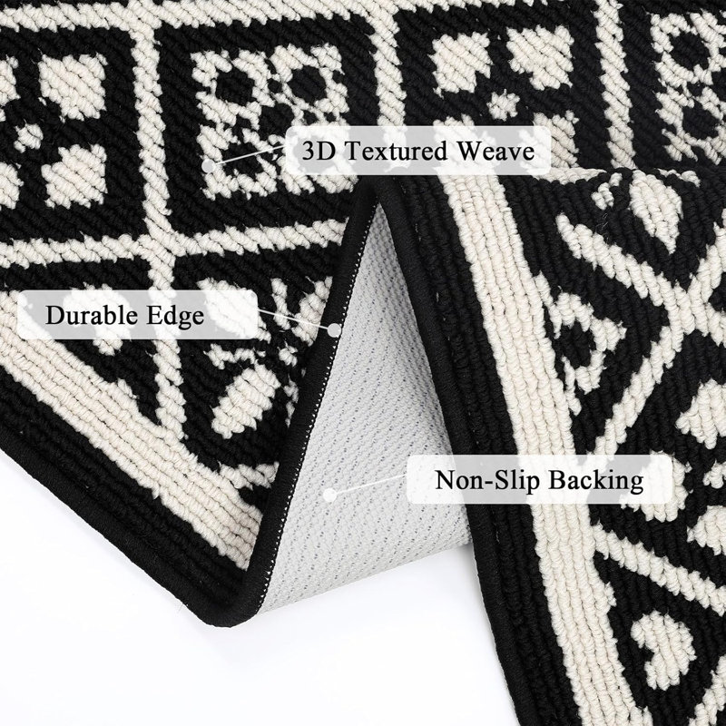 Non Slip Washable 2'x6'  Kitchen Rug, Black