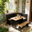 Ensemble de salle à manger de coin-repas en forme de L 3 pièces avec rangement caché, ensemble de table de coin et de banc en bois moderne pour petits espaces et cuisine, naturel et noir-822992614