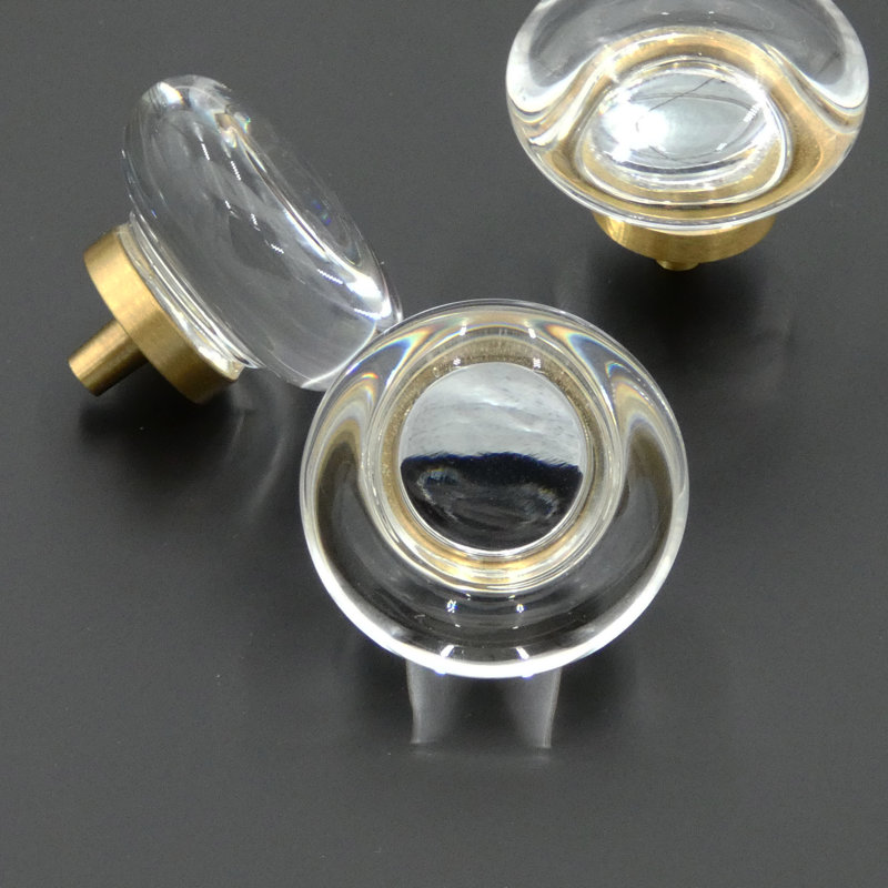 Modern Clear Glass Cabinet Knob with Solid Brass Base