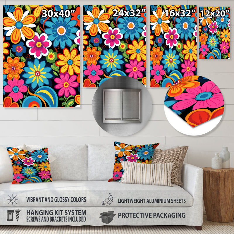 «Groovy Hippy Flower Power - Wildflowers», art mural, Métal métal, H 32 po x l 24 po x P 1 po