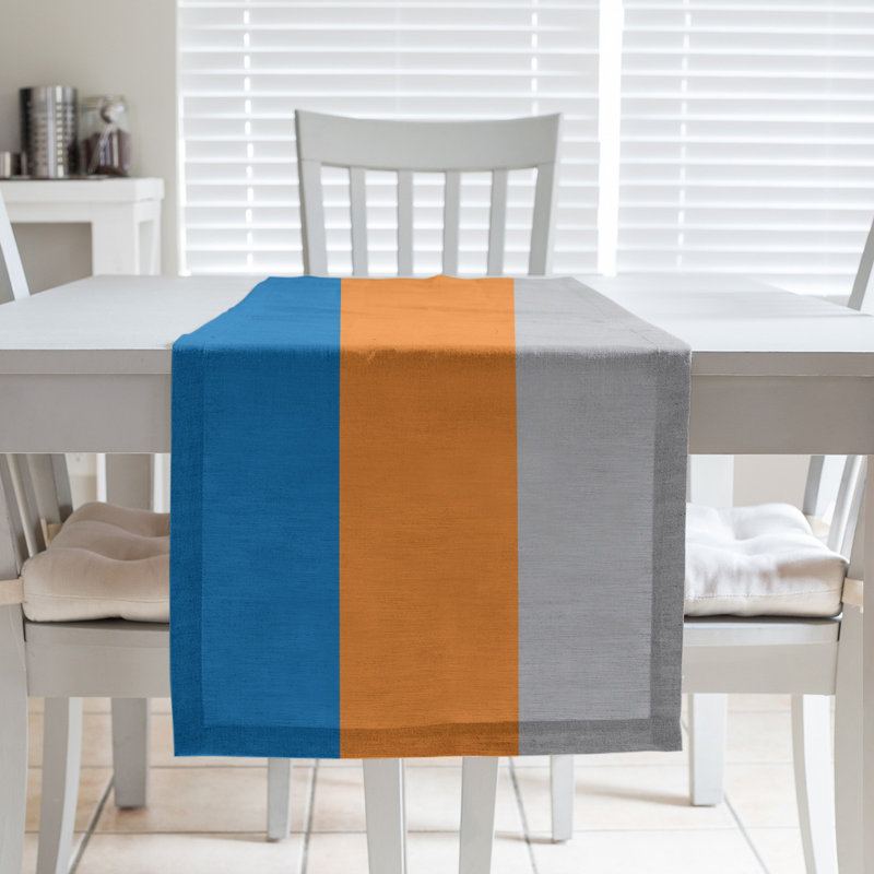 Chemin de table basket New York, L 72 po x l 16 po, Bleu / orange / argent, Polyester sergé